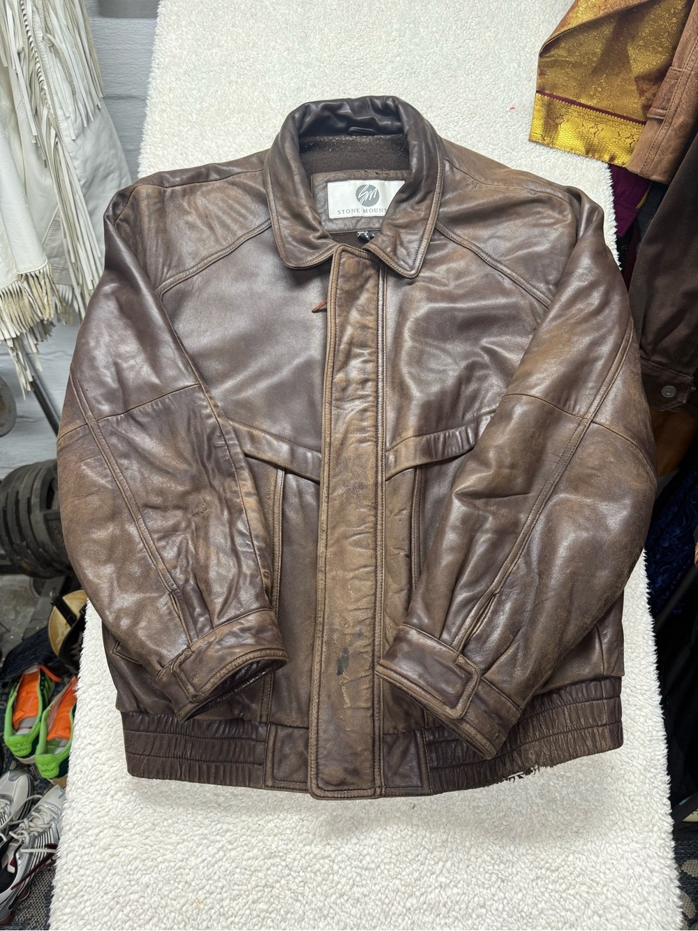 Stone Mountain Accessories Men's Brown Leather Bomber Jacket, size large